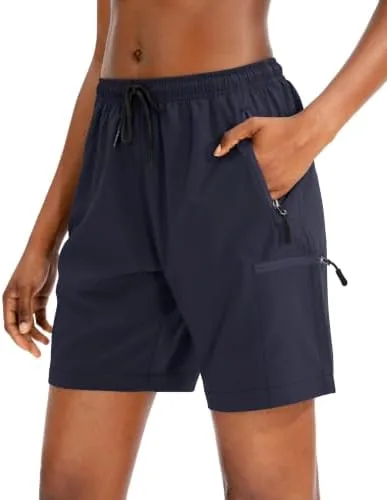 santiny womens 5 79 hiking cargo shorts quick dry lightweight summer shorts for women athletic golf zipper pocketsnavy m
