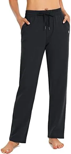 santiny womens cotton sweatpants yoga lounge casual pants open bottom sweat pants for women with pockets black l