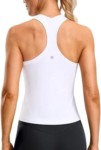santiny workout tank tops for women racerback yoga gym tennis running athletic tops scoop neck tight sleeveless shirts white s